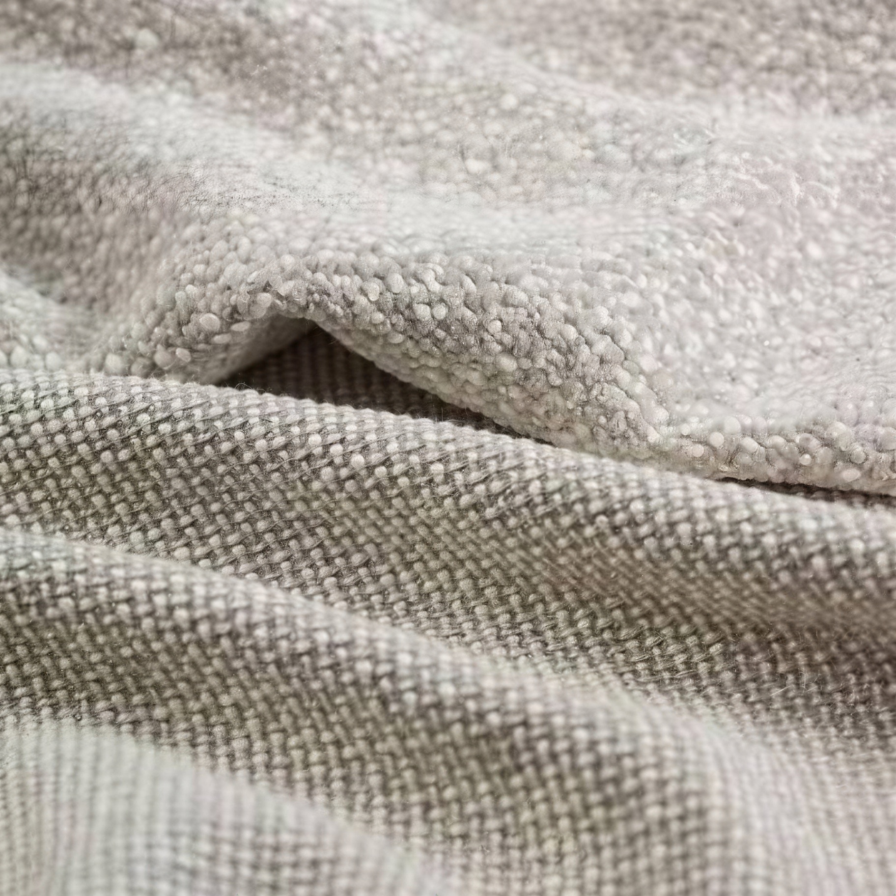 Lino e bouclé color pietra, intreccio naturale